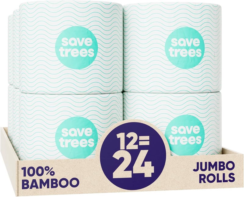 SAVE TREES Bamboo Toilet Paper - 12 Rolls Of Organic Toilet Paper, 3-ply, 300 Sheets Per Roll - PFAS Free, FSC Certified, Plastic Free, Vegan & Chemical Free Bamboo TP - Image 1